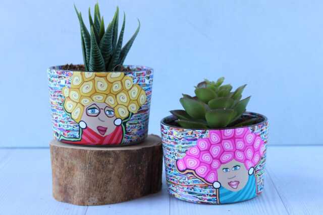 Funny Succulent Planters Set Of 2 Small Colorful Polymer Clay Plant ...