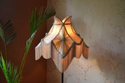 Hand-stitched Beige Lampshade Pleated Brocade Fabric, E27 Fitting - thumbnail 1