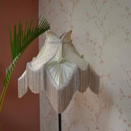Hand-stitched Beige Lampshade Pleated Brocade Fabric, E27 Fitting - thumbnail 3