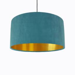 Teal Blue Lampshade in Velvet With Gold Lining, Large Plain Ceiling Lightshade