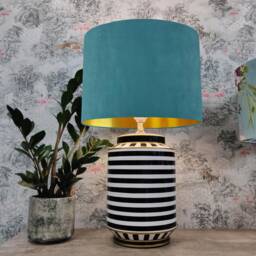 Teal Blue Lampshade in Velvet With Gold Lining, Large Plain Ceiling Lightshade - thumbnail 3