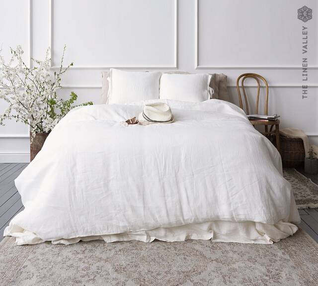 White Linen Duvet Cover - Bright White Softened Doona Cover-True Queen/King Size - image 1