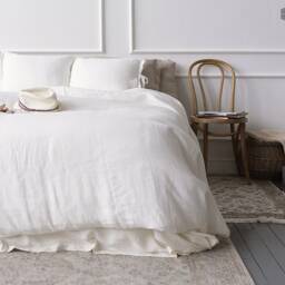 White Linen Duvet Cover - Bright White Softened Doona Cover-True Queen/King Size - thumbnail 2
