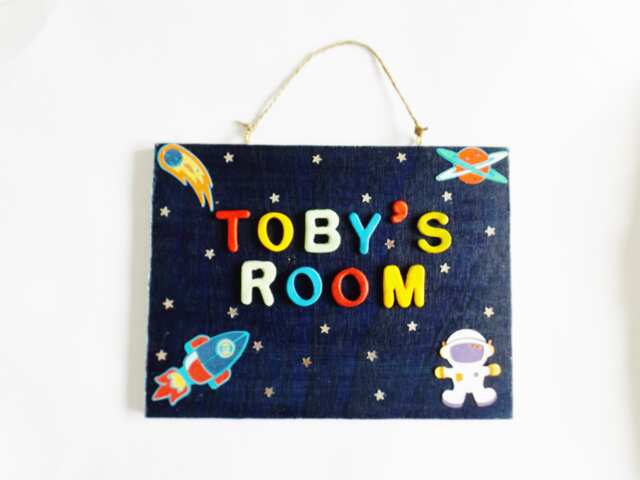 Outer Space Name Plaque Astronauts Solar System Bedroom Door Sign Custom Personalised Childrens Gift - image 1