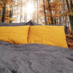 Mustard Yellow & Grey Linen Bedding Set 2 Pillowcases Duvet Cover, Full - King Size Queen Size, New Home Gift Ideas - thumbnail 4