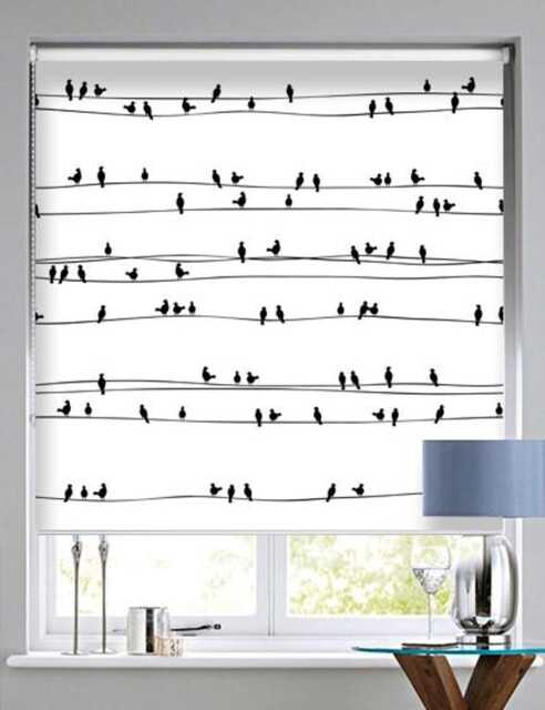 Birds On Electrical Wires Seamless Modern Patterned Illustration Custom Made Printed Window - Bw43 Roller Blind Regular Or Blackout Shade - image 1
