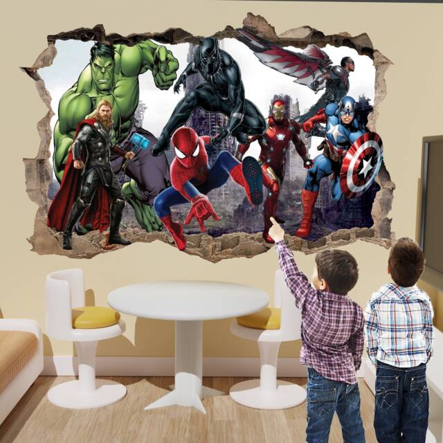 Avengers Wall Art Sticker All Heroes Falcon Spiderman Hulk Thor Boys Bedroom Decor 1155 - image 1