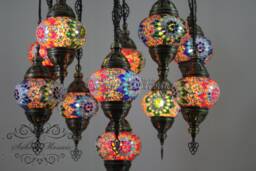 11 Ball Turkish Sultan Mosaic Chandelier - Handmade Design With Medium Globes - thumbnail 1