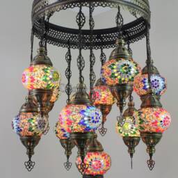 11 Ball Turkish Sultan Mosaic Chandelier - Handmade Design With Medium Globes - thumbnail 2