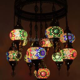 11 Ball Turkish Sultan Mosaic Chandelier - Handmade Design With Medium Globes - thumbnail 3