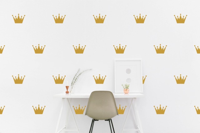 Gold Crown Wall Decal King, Queen Crowns Kids Room Wall Sticker Bedroom Pattern Wallpaper Vinyl Decals Nursery Stickers Home Decor - image 1