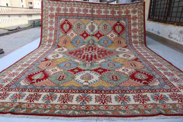 9x12 Ft Brand Handmade Rug, High Pile Soft Wool Afghan Palace Kazak Area Traditional Dining Table Living Room Rug - image 1