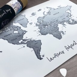 Personalised Scratch Off Map Hand Drawn Watercolour World Atlas -Black Outline Matte Version - thumbnail 2