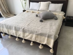 Moroccan Pom Blanket & Throw, Bohemian Blanket, Berber Wool Hand Woven, Handmade Bed Spread, Cover