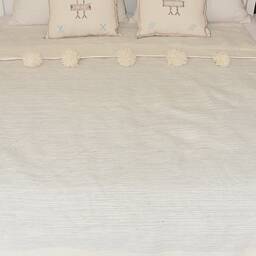 Moroccan Pom Blanket & Throw, Bohemian Blanket, Berber Wool Hand Woven, Handmade Bed Spread, Cover - thumbnail 4