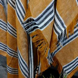Striped Linen Bath Towel, Stonewashed Fringed Hand Towel - thumbnail 2
