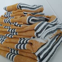 Striped Linen Bath Towel, Stonewashed Fringed Hand Towel - thumbnail 4