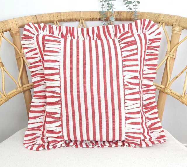 Bohemian Linen Striped Pillow Cover With Frill Edges - image 1