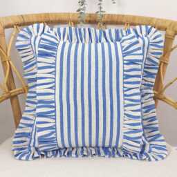 Bohemian Linen Striped Pillow Cover With Frill Edges - thumbnail 3