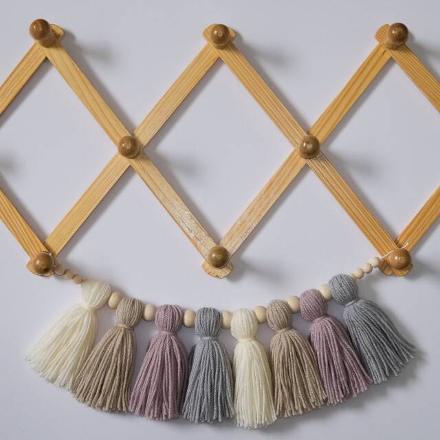 Tassel Garland - Nursery Decor Bunting Wall Hanging Boho Neutral Yarn Shelf - image 1