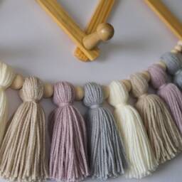 Tassel Garland - Nursery Decor Bunting Wall Hanging Boho Neutral Yarn Shelf - thumbnail 2