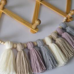 Tassel Garland - Nursery Decor Bunting Wall Hanging Boho Neutral Yarn Shelf - thumbnail 3