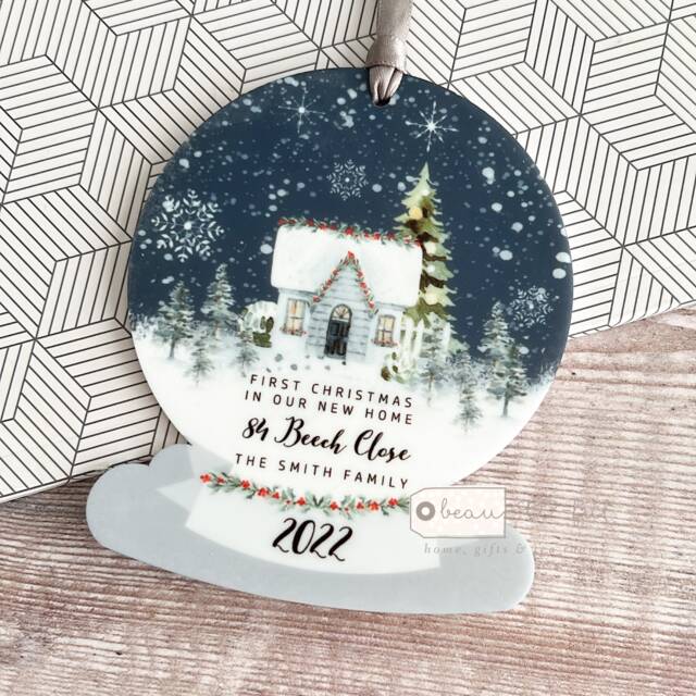 Personalised 1st Christmas New Home House First At Address Acrylic Snowglobe Ornament Keepsake Housewarming Gift Moving In - image 1
