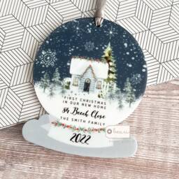 Personalised 1st Christmas New Home House First At Address Acrylic Snowglobe Ornament Keepsake Housewarming Gift Moving In - thumbnail 1