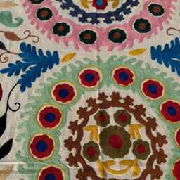 Hand Embroidered Cotton Suzani Quilt - Vibrant Boho Throw Blanket - thumbnail 3