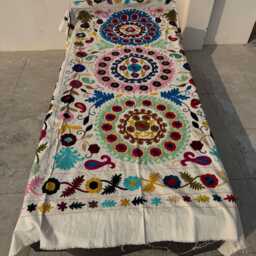 Hand Embroidered Cotton Suzani Quilt - Vibrant Boho Throw Blanket - thumbnail 2