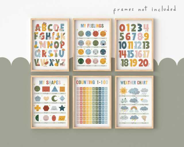 Set Of 6 Educational Prints in Pastel, Feelings Chart, Weather Print, Alphabet & Numbers, Playroom Classroom Decor, Kids Wall Art - image 1