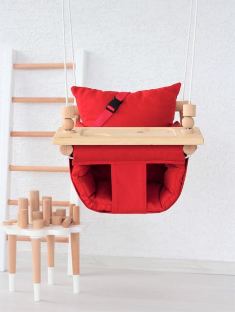 Red Cotton Duck Baby Swing Montessori Highchair, Indoor Outdoor - image 1