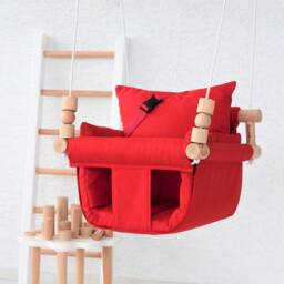 Red Cotton Duck Baby Swing Montessori Highchair, Indoor Outdoor - thumbnail 3