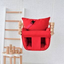 Red Cotton Duck Baby Swing Montessori Highchair, Indoor Outdoor - thumbnail 2