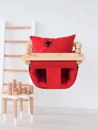 Red Cotton Duck Baby Swing Montessori Highchair, Indoor Outdoor