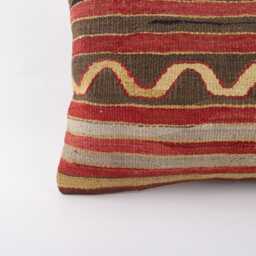 Handwoven Anatolian Kilim Pillow Cover Vintage Turkish Wool, 12x20 - thumbnail 2