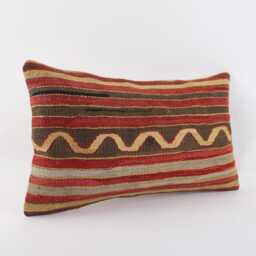 Handwoven Anatolian Kilim Pillow Cover Vintage Turkish Wool, 12x20 - thumbnail 3