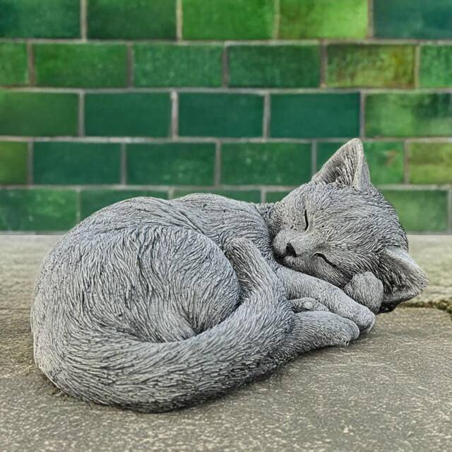 Cute Curled Cat Statue Concrete Kitten Figurine Stone Sleeping Kitty Sculpture Outdoor Decoration Memorial Art Kitten Lover Gift - image 1
