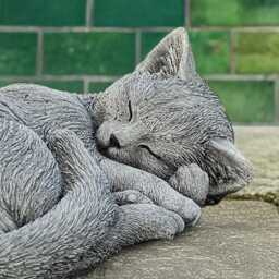 Cute Curled Cat Statue Concrete Kitten Figurine Stone Sleeping Kitty Sculpture Outdoor Decoration Memorial Art Kitten Lover Gift - thumbnail 2