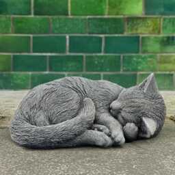 Cute Curled Cat Statue Concrete Kitten Figurine Stone Sleeping Kitty Sculpture Outdoor Decoration Memorial Art Kitten Lover Gift - thumbnail 3