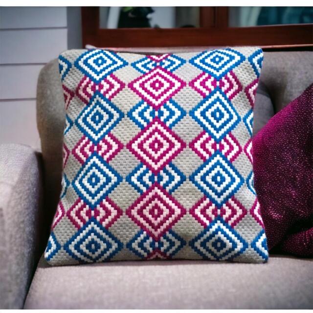 Op Art Needlepoint Cushion Geometric Bargello Throw Pillow - 17x17In - image 1