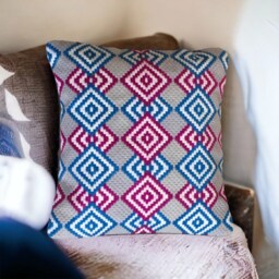 Op Art Needlepoint Cushion Geometric Bargello Throw Pillow - 17x17In - thumbnail 2