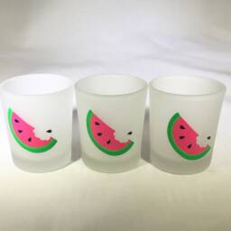 Watermelon Slice Votive Holders - Set Of 3 Summer Glass Candle - thumbnail 2