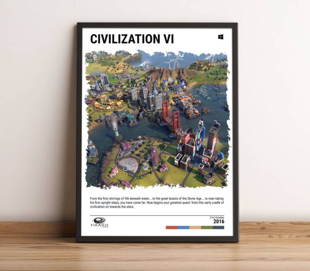 Civ 6 - 2016 Poster - Video Game Wall Art Print Gaming Gift A5-A4-A3-A2-A1 Unframed Canvas For Frame Or Hanger - image 1