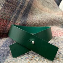Emerald Green Leather Curtain Tie Back Criss Cross Design, Handmade in UK - thumbnail 4