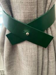 Emerald Green Leather Curtain Tie Back Criss Cross Design, Handmade in UK