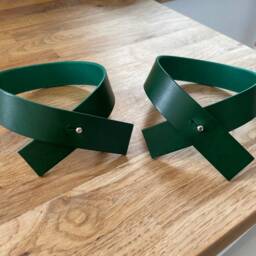 Emerald Green Leather Curtain Tie Back Criss Cross Design, Handmade in UK - thumbnail 3