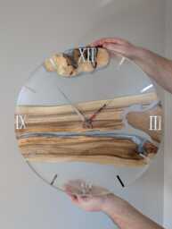 Epoxy Resin Wall Clock Large Transparent Wood Decor - thumbnail 1