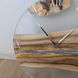 Epoxy Resin Wall Clock Large Transparent Wood Decor - thumbnail 2