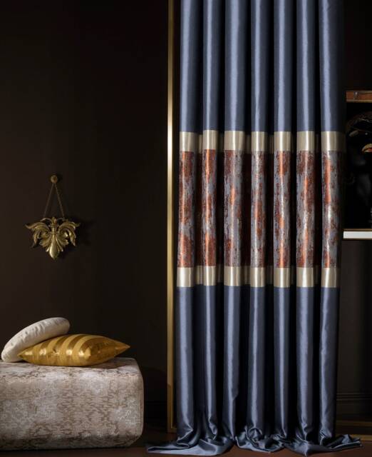 Custom Brick Color Gold Curtain Luxury Navy Beige Drape - image 1